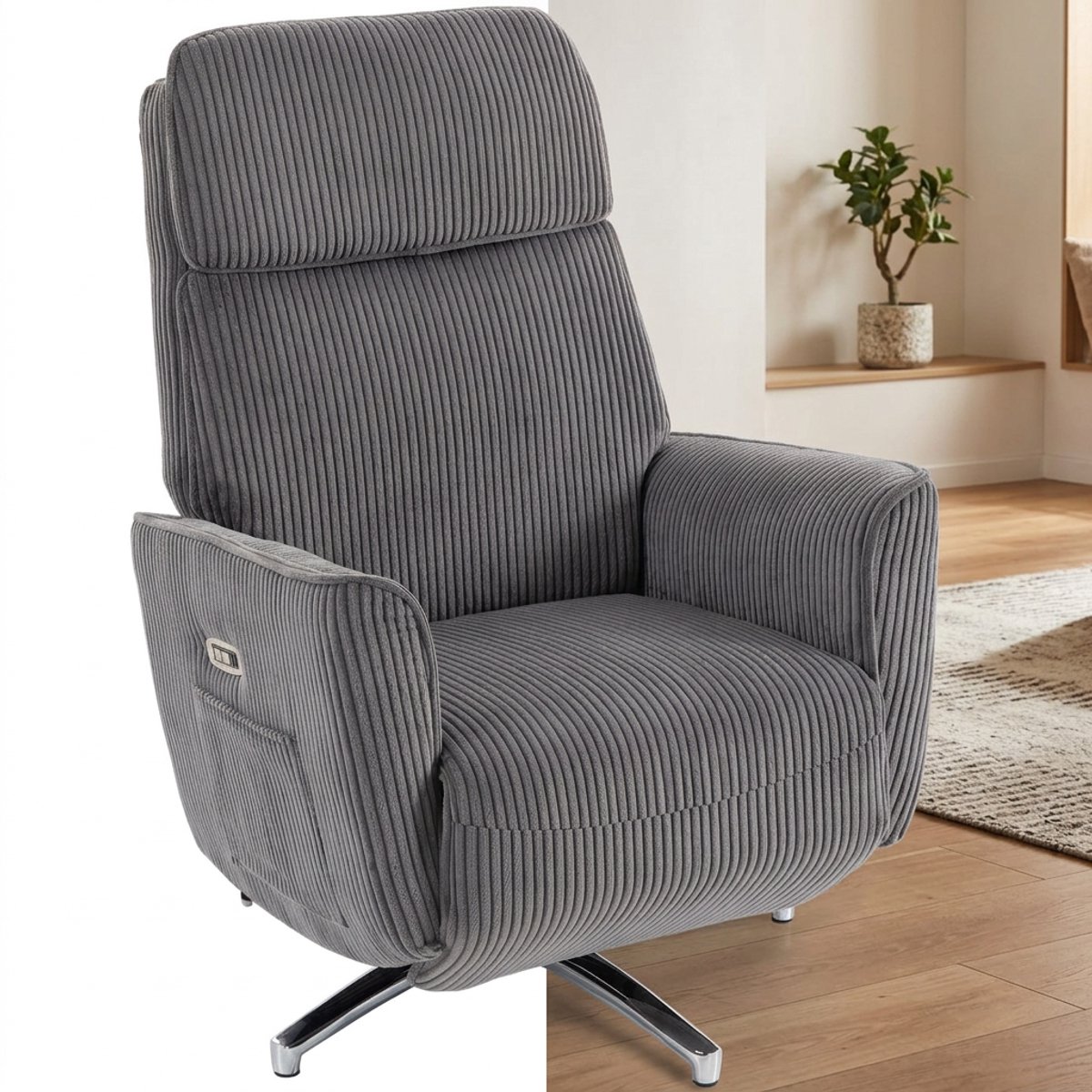 Relaxfauteuil - Relaxzetel - Relaxstoel - Fauteuil - Stoel - Met armleuning - Voor één Persoon - Donkergrijs + Zilver