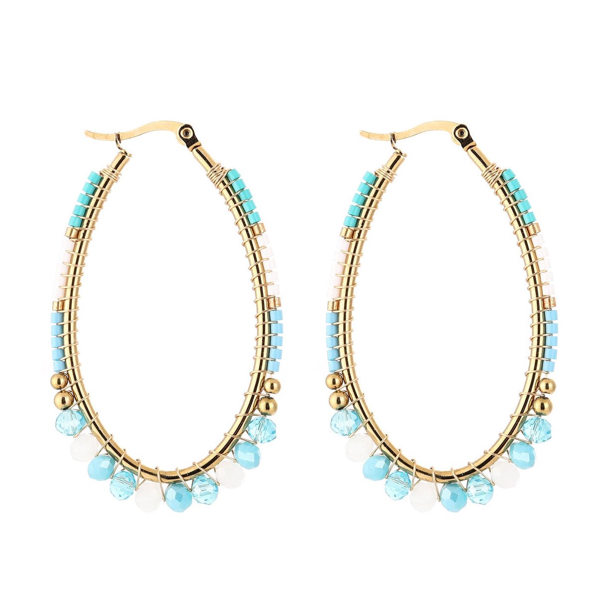 Michelle Bijou Oorbellen Kralen Ovaal goud turquoise