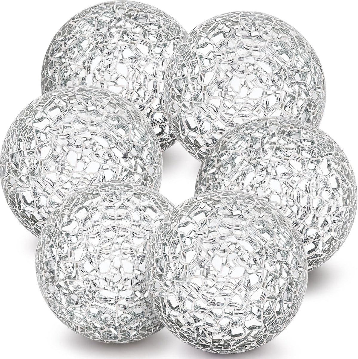 Decoratieve glazen ballen voor schalen - 6 stuks, 2,4 inch zilveren mozaïek ballen | Vaasvullers voor tafeldecoratie, kerst- en thanksgivingversiering