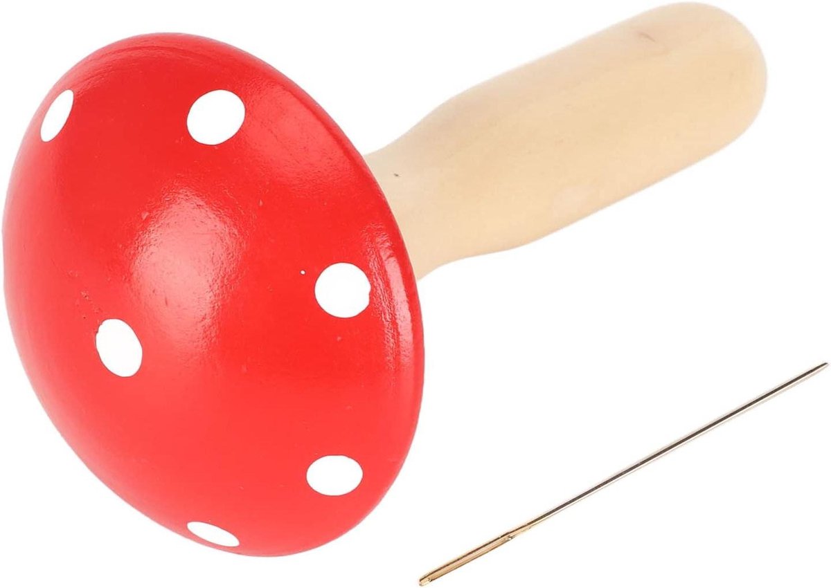 Hout Paddenstoel Naald - Breinaald Reparatie - Sokken Herstellen - Ergonomische Gebogen Handgreep - 10 x 10 x 3 cm