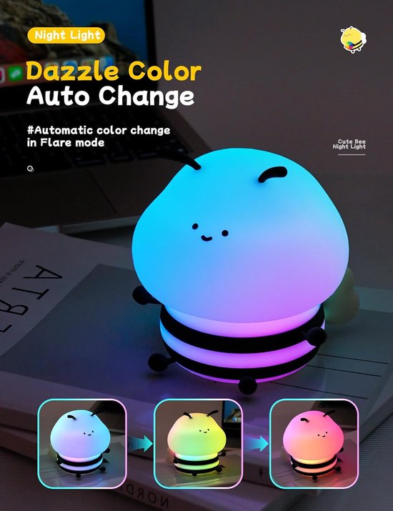 Schattig nachtlampje voor kinderen, borstvoedingslicht voor babyverzorging in de kinderkamer, nachtlampje baby, zachte siliconen touch-nachtlampje, RGB-licht, nachtlamp bij voor pasgeborenen [Energieklasse G] — afbeelding 3