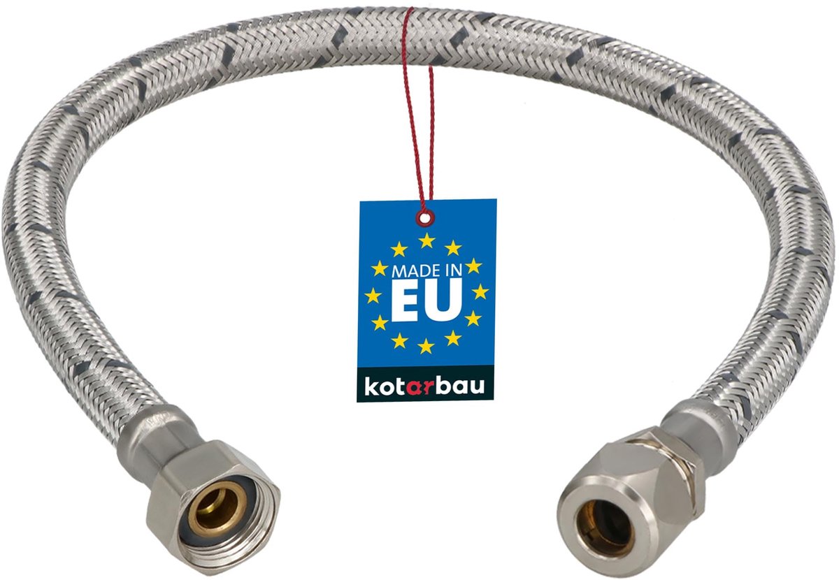 KOTARBAU® Flexibele Aansluitslang 3/8"x3/8" - Aansluitslang Armatuur 50 cm - Flexibele Kraanslang - Wartelmoer x Knelkoppeling - Sanitaire Aansluitslang - Gevlochten Roestvrijstalen Aansluitslang - Zilver
