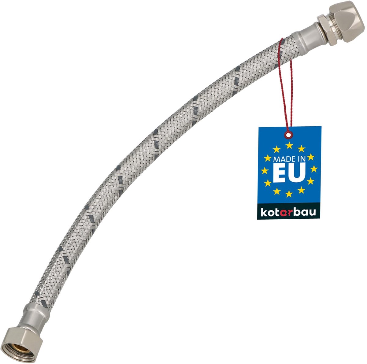 KOTARBAU® Flexibele Aansluitslang 3/8"x3/8" - Aansluitslang Armatuur 30 cm - Flexibele Kraanslang - Wartelmoer x Knelkoppeling - Sanitaire Aansluitslang - Gevlochten Roestvrijstalen Aansluitslang - Zilver