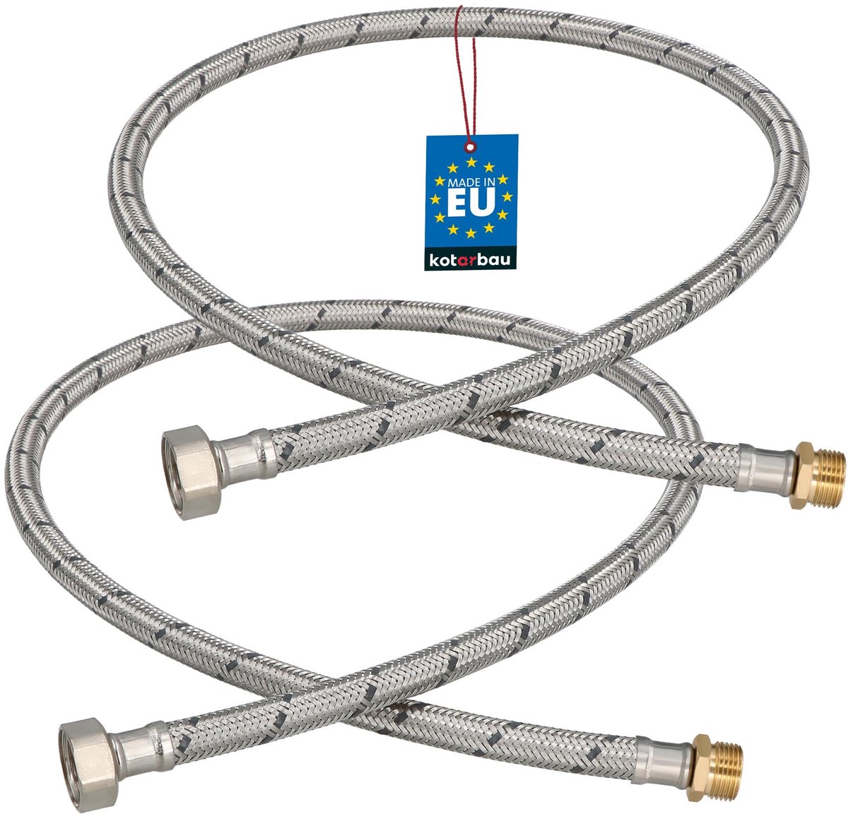 KOTARBAU® 2 Stuks - Flexibele Aansluitslang 1/2"x3/8" - Sanitaire Aansluitslang 100 cm - Flexibele Kraanslang - Buitendraad x Binnendraad - Aansluitslang Armatuur - Gevlochten Roestvrijstalen Aansluitslang