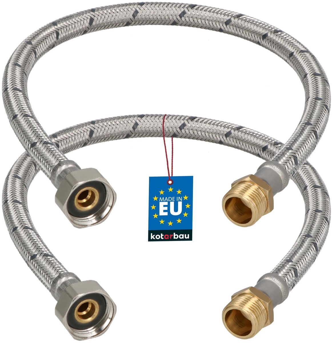 KOTARBAU® 2 Stuks - Flexibele Aansluitslang 1/2"x3/8" - Sanitaire Aansluitslang 50 cm - Flexibele Kraanslang - Buitendraad x Binnendraad - Aansluitslang Armatuur - Gevlochten Roestvrijstalen Aansluitslang