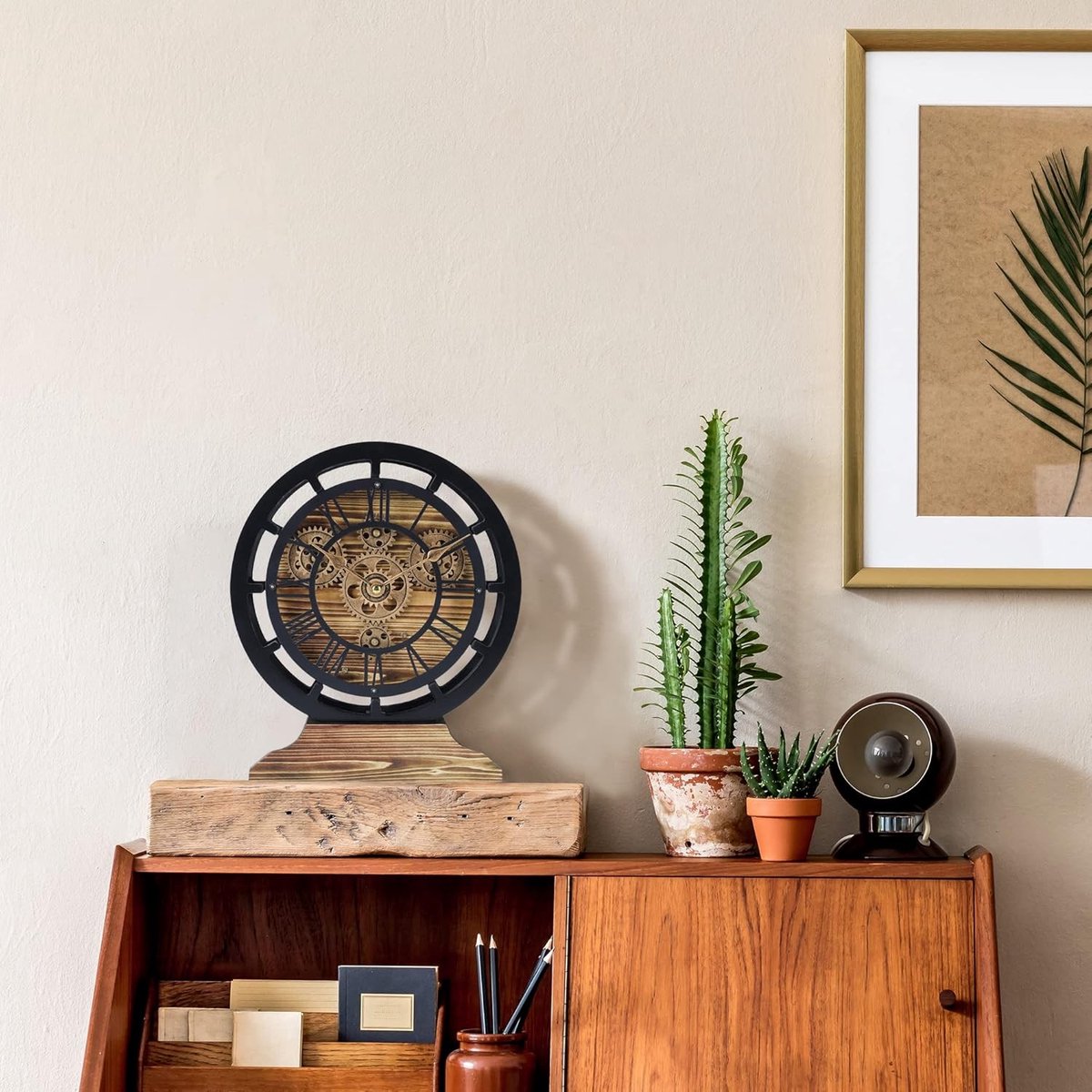 10 Inch Houten Vintage Wand- en Tafelklok met Bewegende Tandwielen - Rustieke Decoratie voor Thuis — cadeau in Wonen & Interieur - foto 3