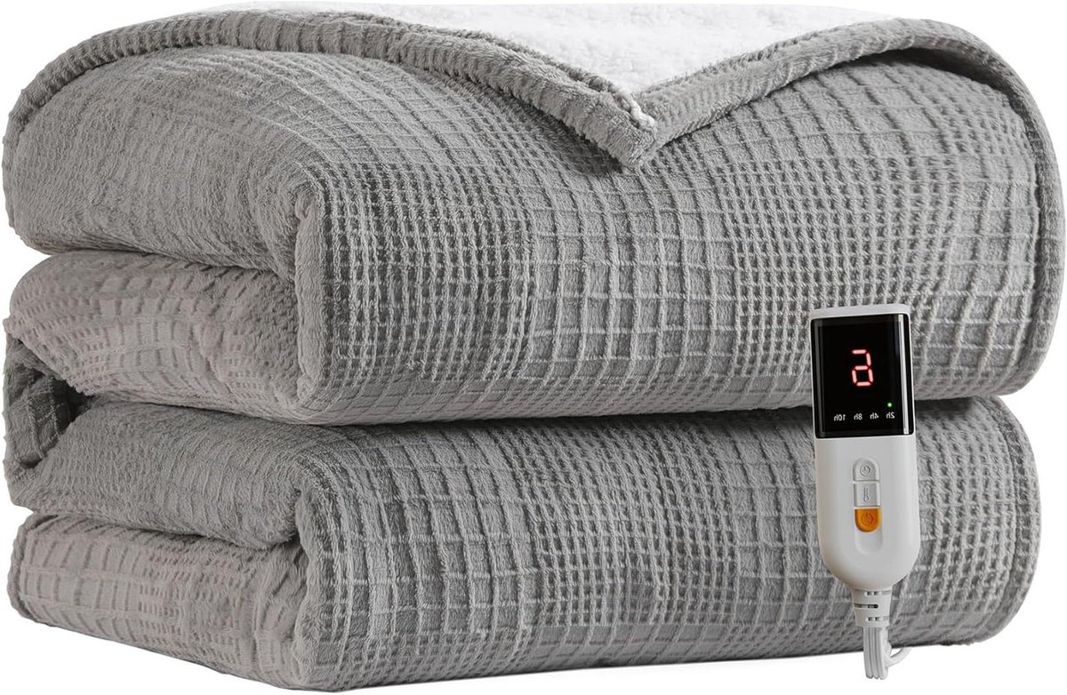 Elektrische Deken - Warmtedeken Verwarming - Ontspannen Warm Blijven - 9 Warmtestanden - 130x160 cm - Grijs