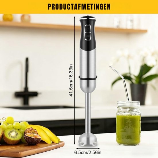 KIRA® Staafmixer - Hand Blender - Staafmixer Draadloos - Grijs/Zwart - 23cm x 12cm x 7cm van Kira — afbeelding 2