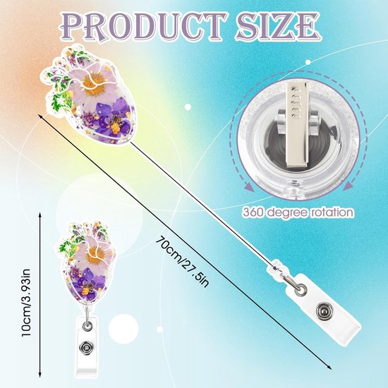Hartvormige Retractable Badge Reel met Krokodillenclip, Droogbloemen en Schattige Hars ID Kaarthouder voor Artsen en Verpleegkundigen — afbeelding 2