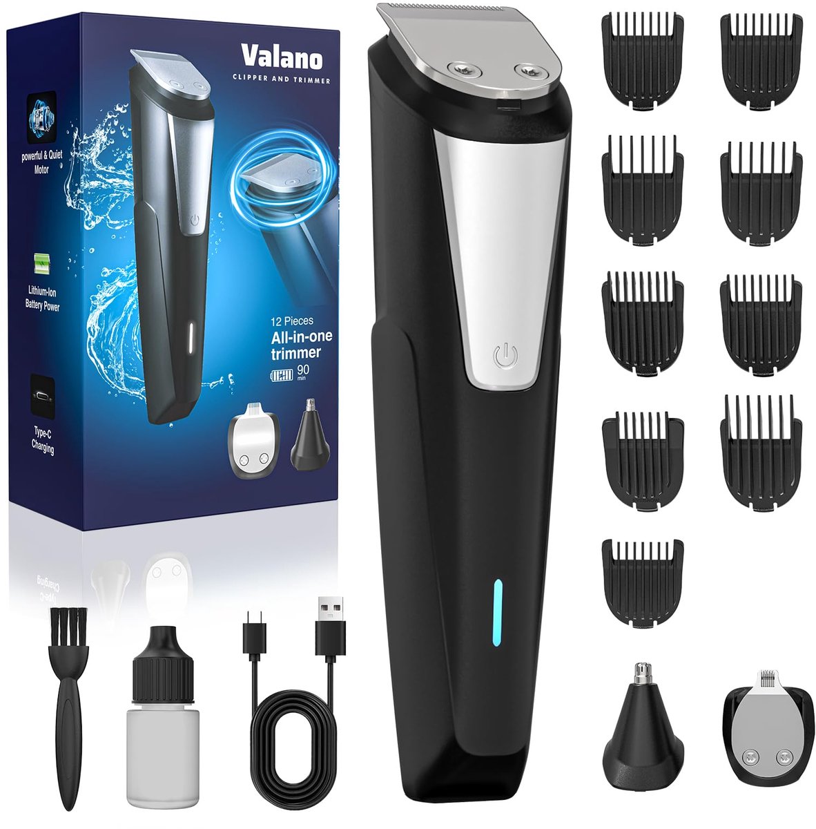 SnelShoppen - Baardtrimmer Tondeuse voor Mannen - Draadloze Oplaadbare Snor en Baardverzorging Kit met Zelfslijpende Mesjes - Perfect voor Oor, Neus e