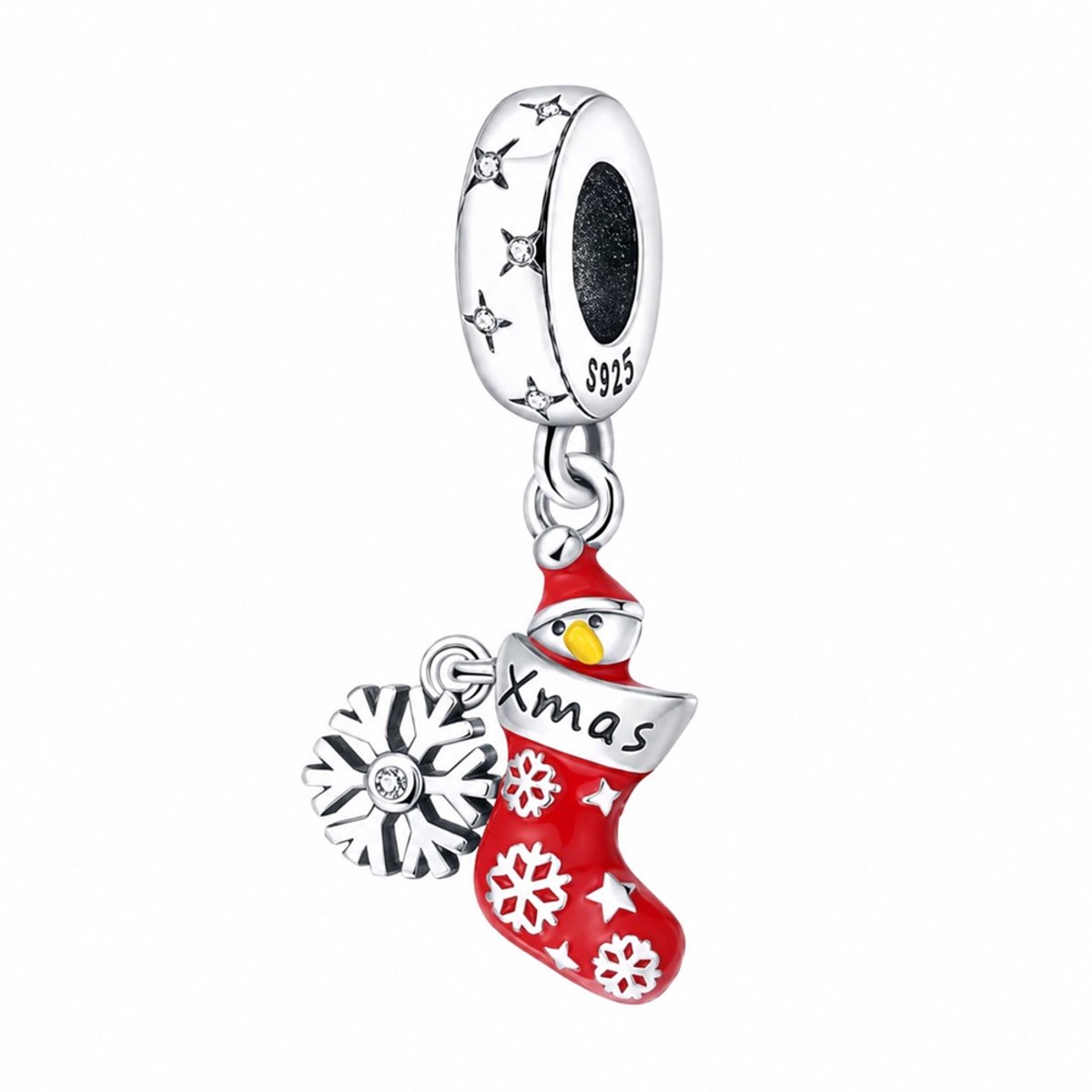 RomyStones Kerstbedel Pinguïn Kerstsok - 925 Sterling Zilver - Voor je bedelarmband