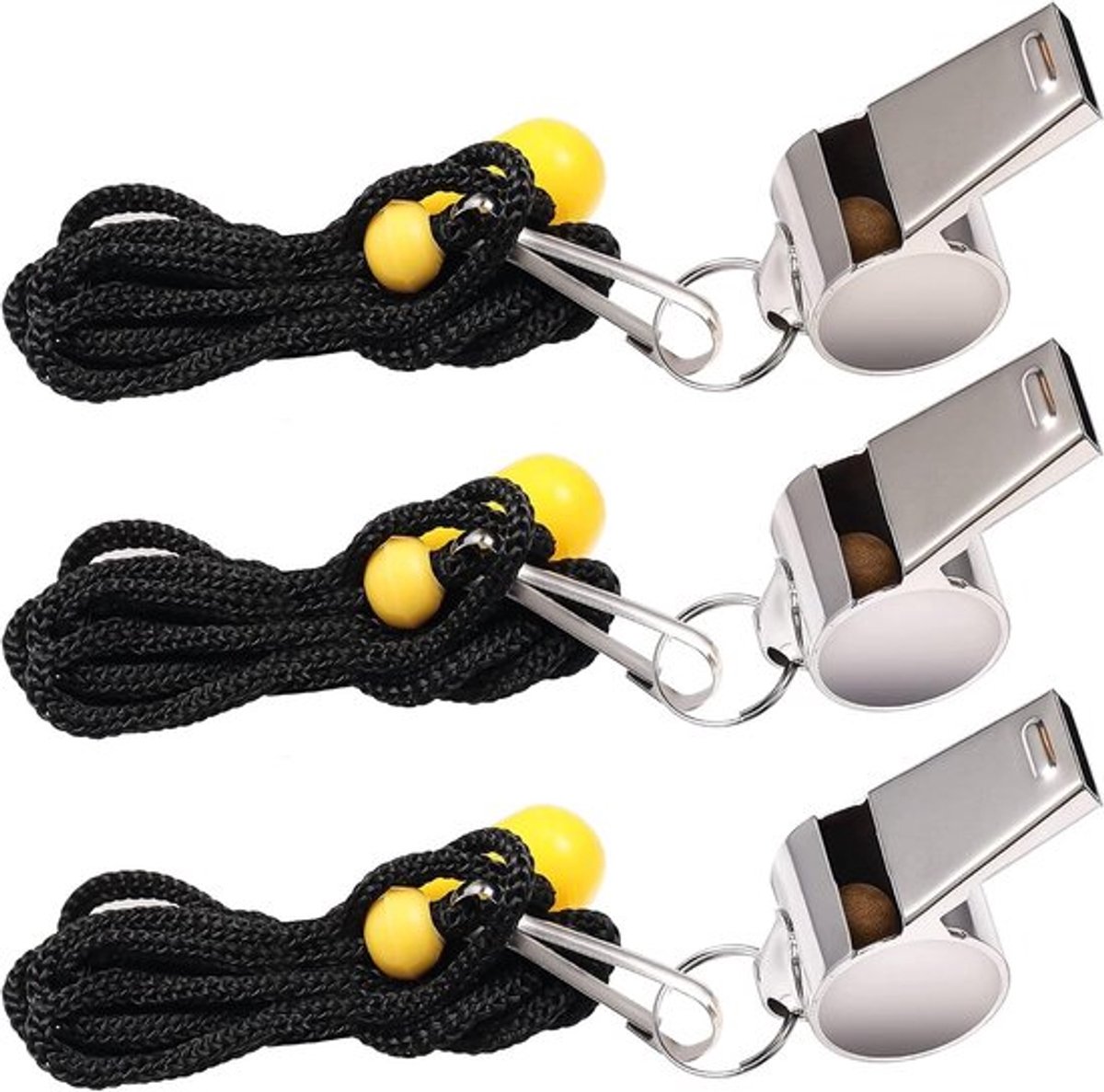 3 Stuks Sportfluitjes met Luide Geluid, RVS Fluit met Lanyard voor Training, Noodgevallen en Scheidsrechters