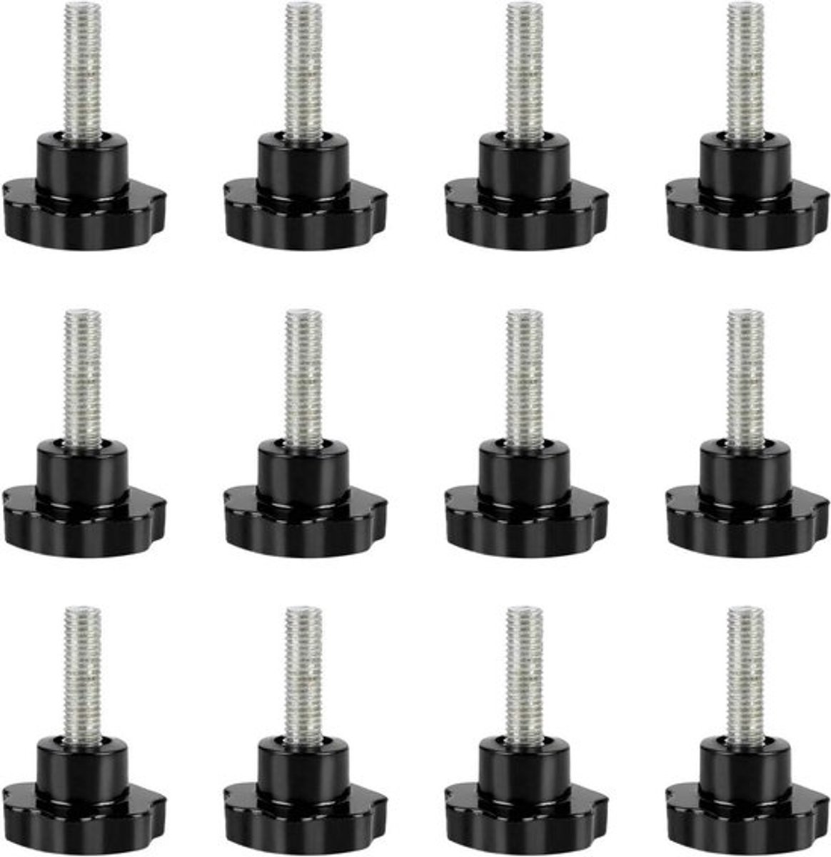 M6 x 40 mm Clamp Knoppen - Set van 12 Stuks, Stervormige Plastic Knoppen voor Verstelling, Klemmen en Bevestigen in de Industrie, Zwart