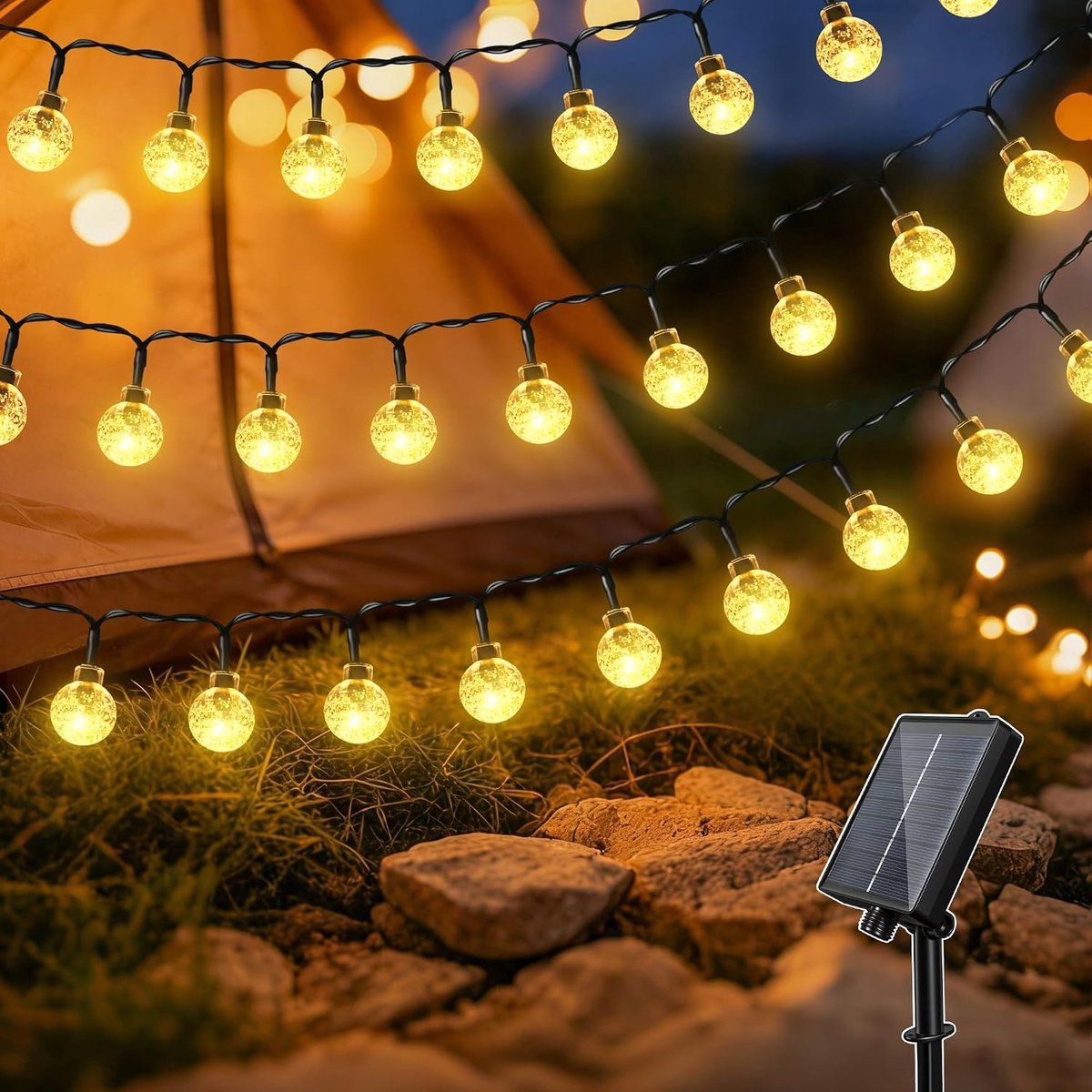 Zonne-lichtsnoer voor Buiten - Warm Wit - 15 m - IP65 Weerbestendig met 150 LED - Voor Tuin, Balkon, Terras