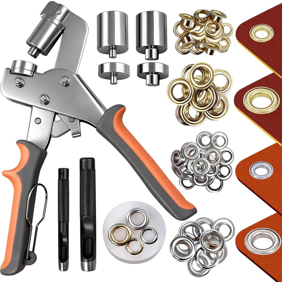 Grommetset met 1/4 en 3/8 perforator - Zwart - Heavy-duty Oogtang met 500 Metalen Oogjes - Voor Zeildoeken en Leer