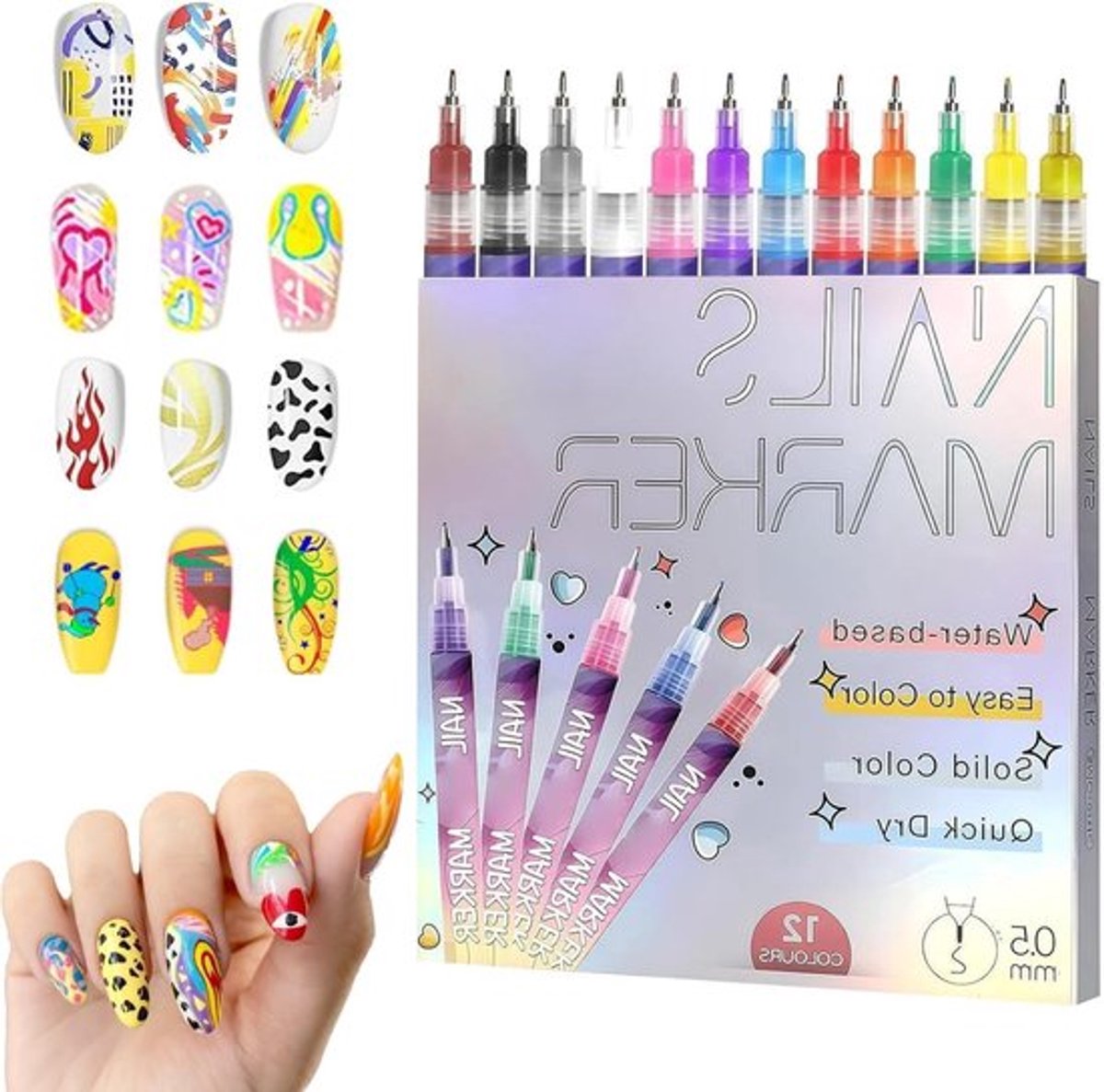 Kleurige Nail Art Pens voor Creatieve DIY Gel Nagelkunst, Sneldrogende Graffiti Dotting en Liner Pens voor Thuis Salon Decoratie