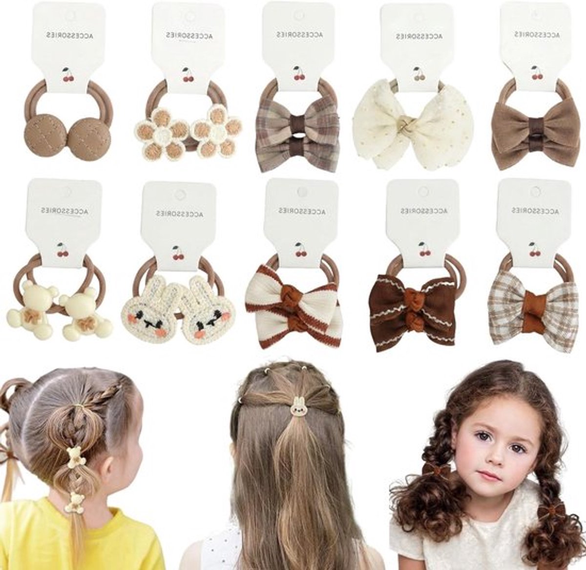 Set van 20 haarelastiekjes voor meisjes met strikjes, ideaal voor paardenstaarten en dagelijks gebruik