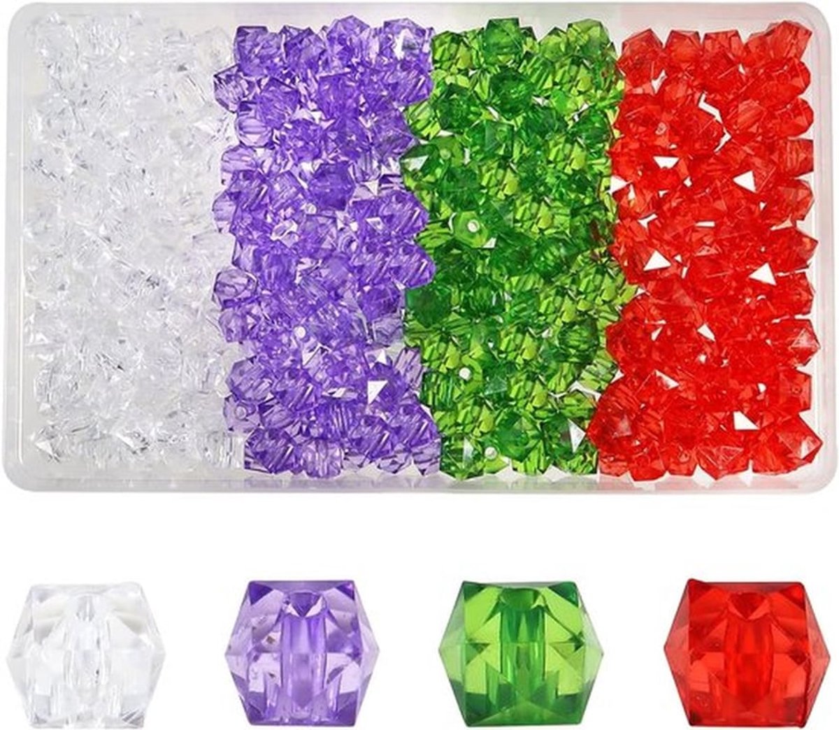 320 Stuks 4 Kleuren Cube Acrylaat Vierkante Kralen Facet Kristallen Kralen 10mm voor Handgemaakte Armbanden en Kettingen