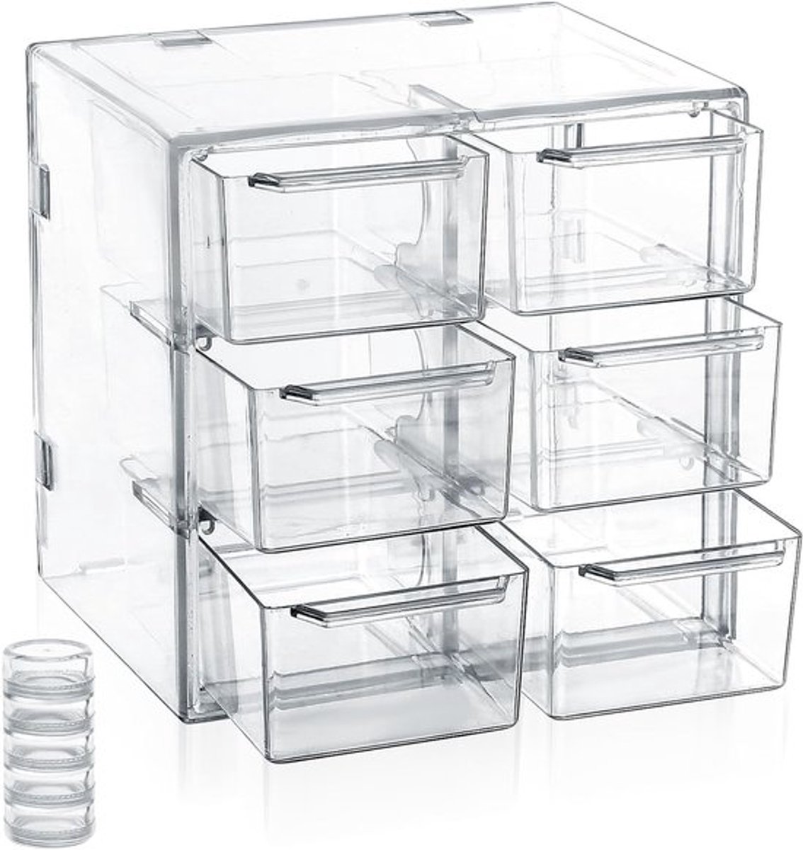 Stapelen Ladebox voor Cosmetica met 6 Lades, Acryl Make-up Organizer voor Sieraden, Make-up en Badkameropslag, 12 x 10 x 12 cm