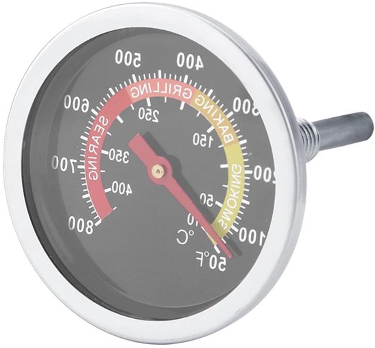 Nauwkeurige BBQ Thermometer voor Barbecue, Rookoven en Grill - RVS Temperatuurmeter tot 427℃ met Celsius en Fahrenheit Weergave