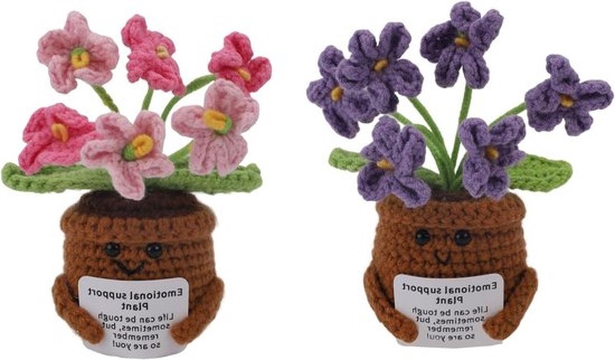 2 Stuks Gehaakte Bloemen, Handgemaakt Pluche Bloem Decoratie voor Emotionele Steun, Perfecte Cadeaus voor Familie en Vrienden