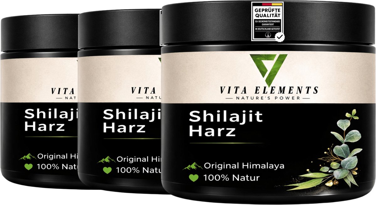 Vita Elements Shilajit Hars - 100% Puur Himalaya Mumijo - Rijk aan Fulvinezuur en 85+ Mineralen - Energie, Immuunsysteem en Vitaliteit - 50 gram - Set van 3