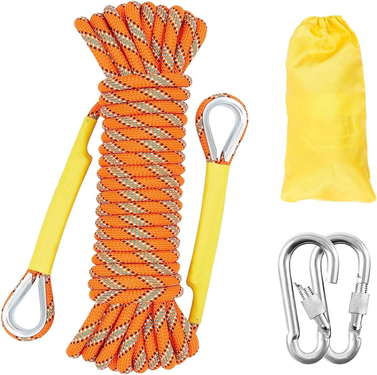 Duurzaam 12 mm Klimtouw van 70 m - Statisch Touw voor Brandbestrijding, Paragliding en Outdoor Activiteiten met 2 Stalen Haken voor Hiking en Kamperen