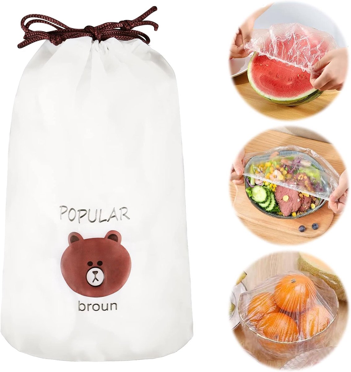 SnelShoppen - 100 Herbruikbare Voedselopslag Deksel Covers met Elastische Band - Voedselbedekking, Plastic Food Covers, Ideaal voor Fruitbewaring, Keu