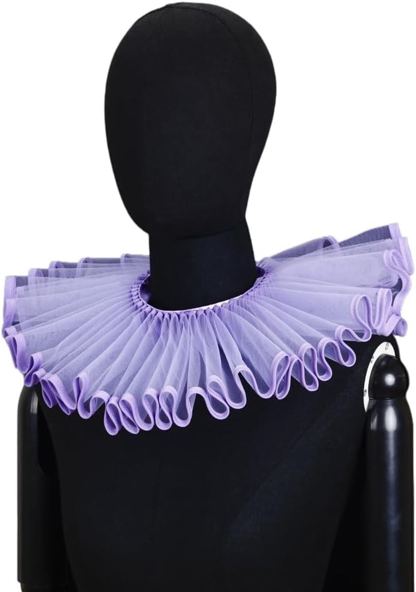 Vintage Ruffle Tulle Kraag voor Cosplay, Halloween en Carnaval - Decoratieve Kraag met Lint en Kant in Roze