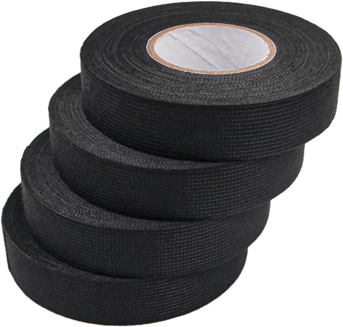SnelShoppen - 4 Rollen Textieltape, Zwarte Isolatietape, Auto Textieltape voor Draadboom en Motorcompartiment (19mm x 15m)