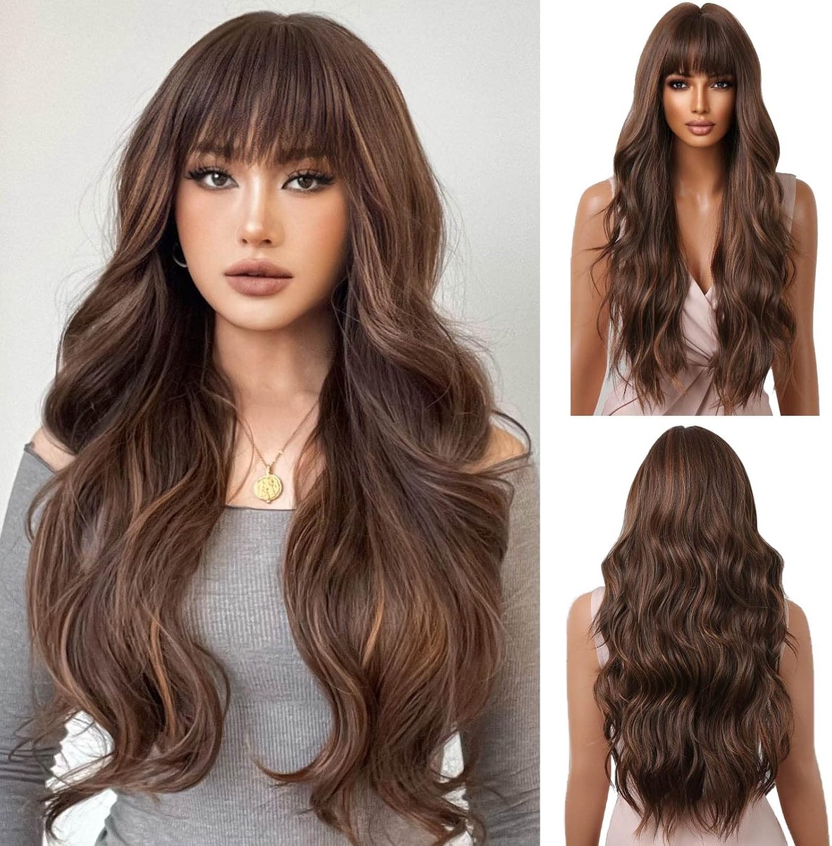 Wavy Brown Wig voor Dames - Natuurlijke Synthetische Haar - Warmtebestendig - Perfect voor Feesten - ShopVlot