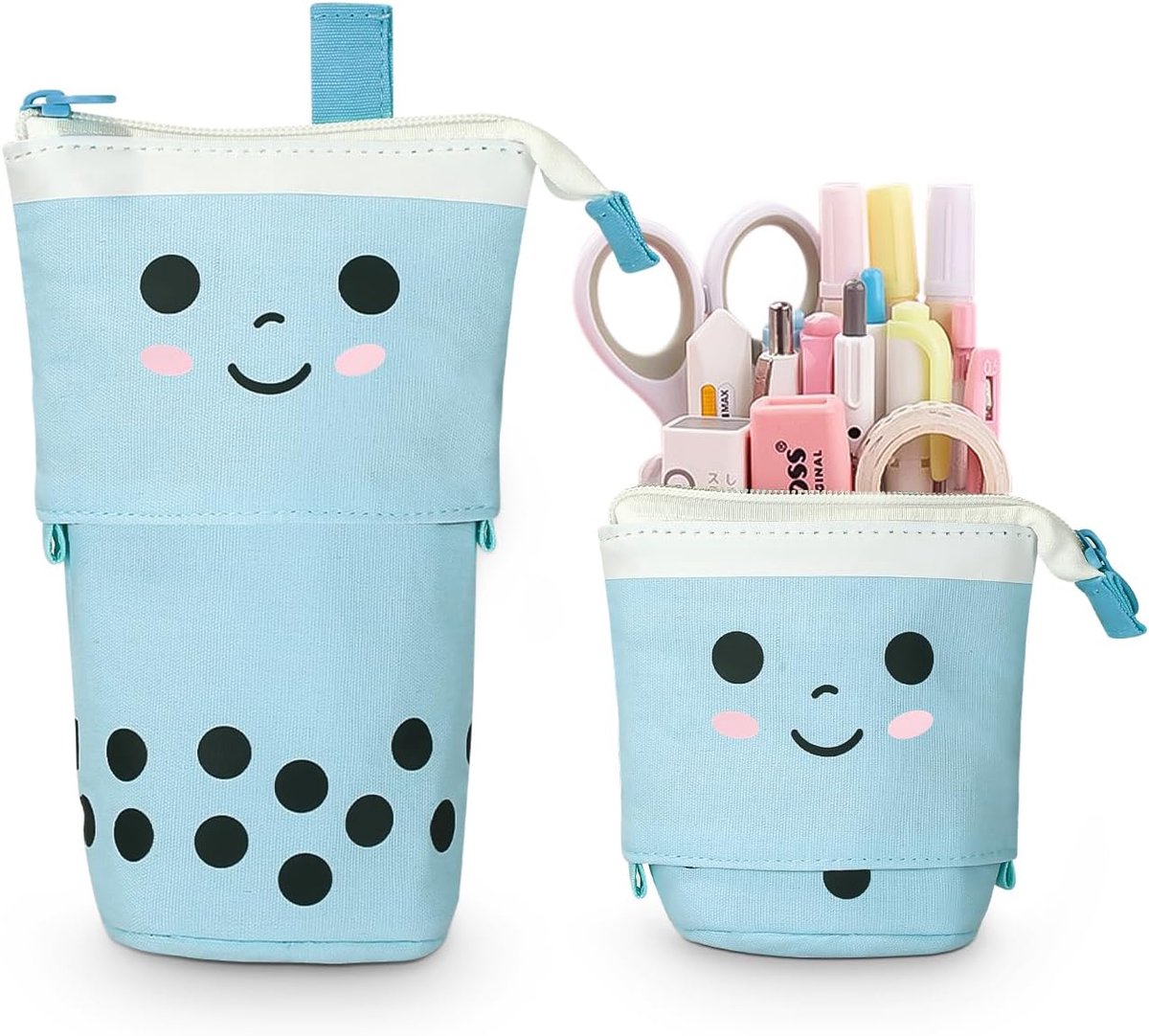SnelShoppen - Telescopische Kleurenpotlood Cosmeticatas, Schooltas, Blauw, 12.5cm x 6cm x 18cm, Pennenhouder, Ideaal voor School en Thuis