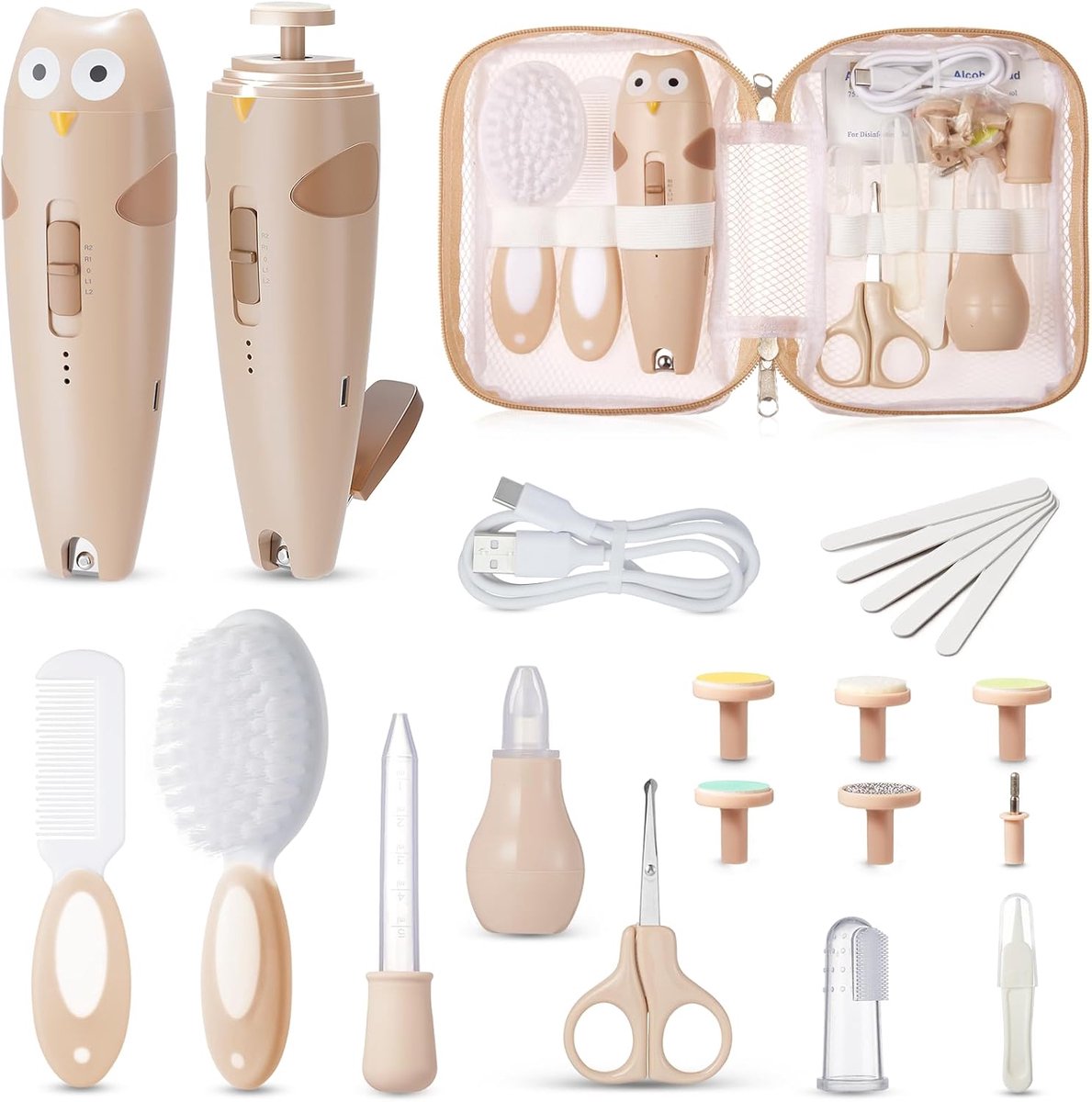 SnelShoppen - 25-in-1 Babyverzorgingsset, Elektrische Nageltrimmer, Baby Nagelvijl met Auto Lamp, Veilig Baby Nagelset voor Pasgeborenen, Draagbare Ba