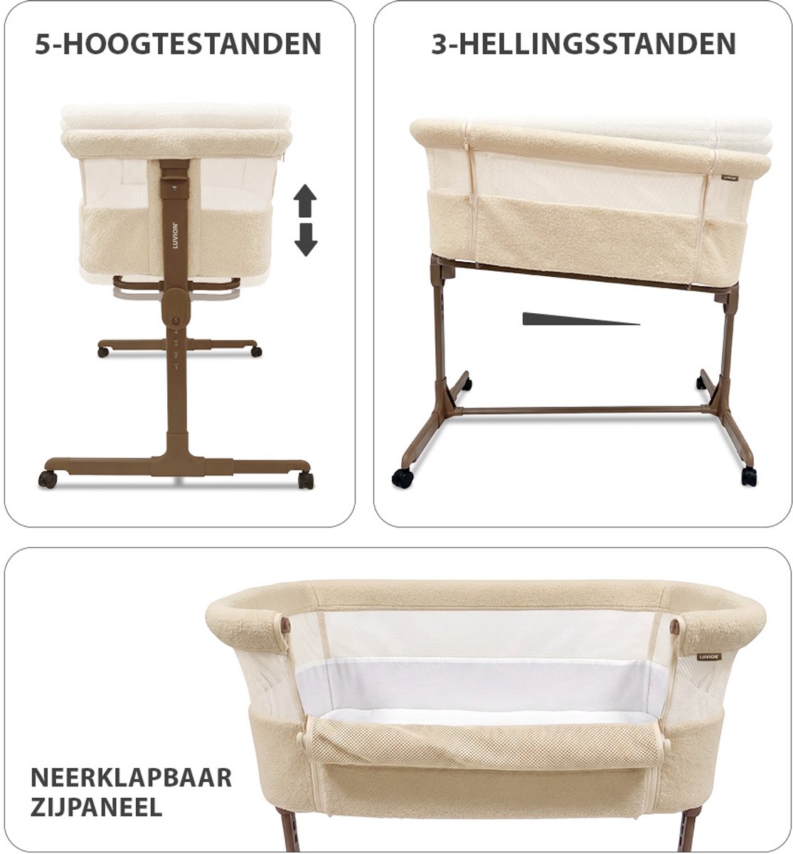 LUVION® Co Sleeper Teddy Ivory – Aanschuifbedje – Baby Wieg – Co-Sleeper – Teddy Stof – Inclusief Matras – Wit – foto 6