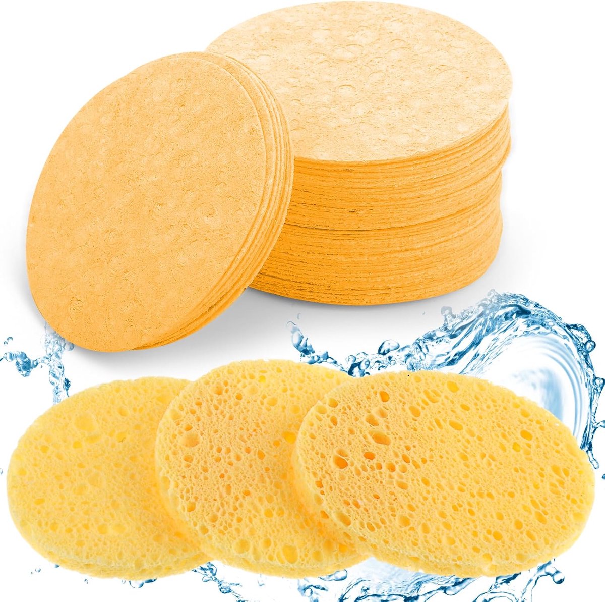 SnelShoppen - 50 Stuks Gecomprimeerde Gezichtswas Sponsjes Exfoliator Spons voor Huidverzorging en Make-up Verwijdering (Geel)
