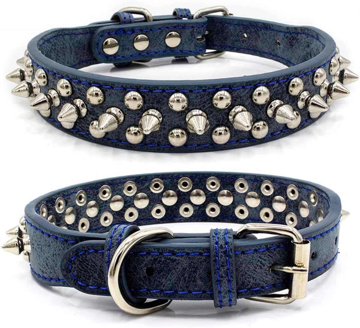 Spiked Leather Dog Collar with Lead, Anti-Bite Rivets, Medium and Large Dog Chain, French Bulldog Collar - ShopVlot