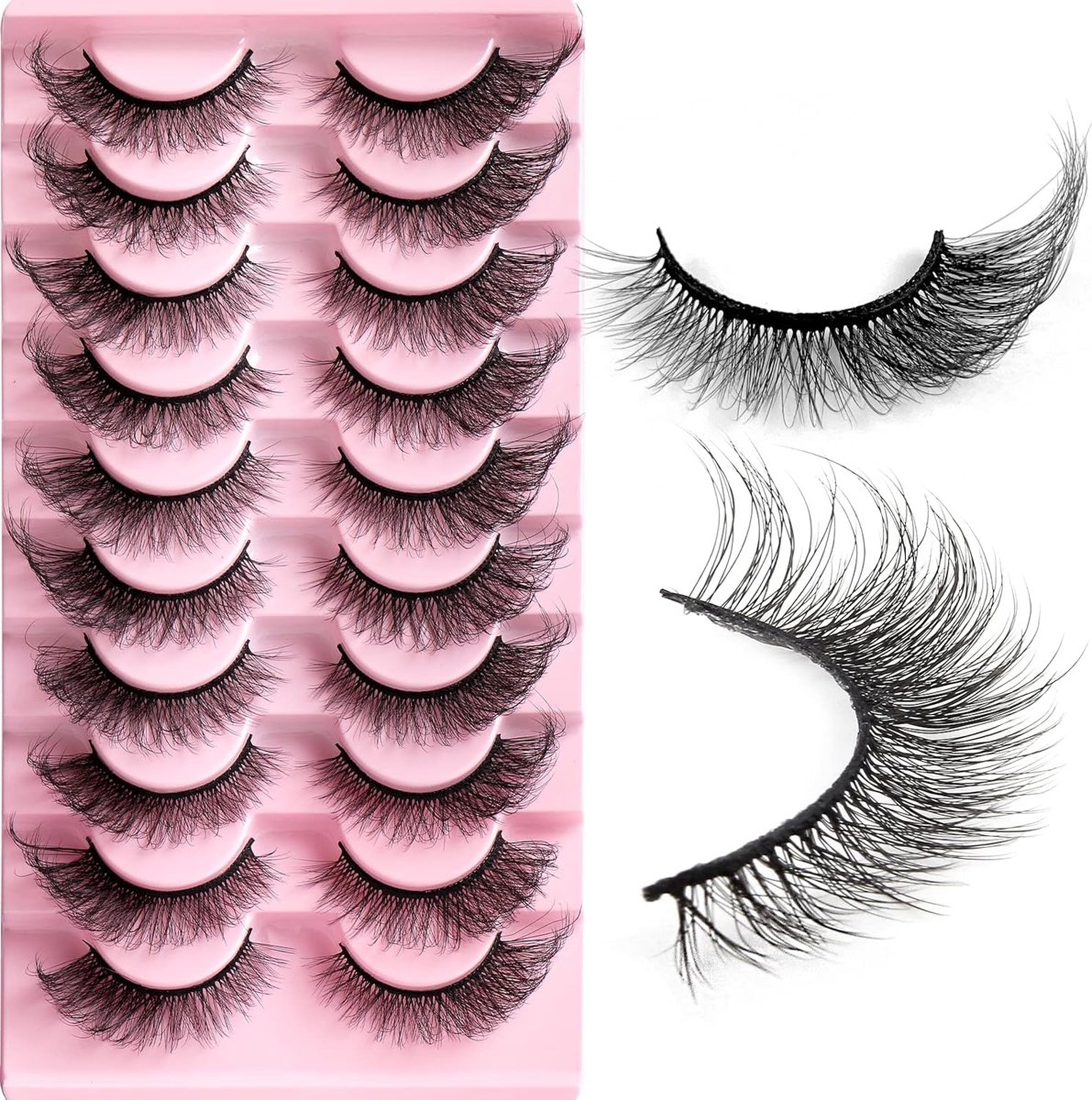 False Eyelashes, 10 Pairs 8D Artificial Eyelashes, Wispy Natural Look, Cat Eye Eyelashes, Reusable Dramatic Fox Eye - ShopVlot
