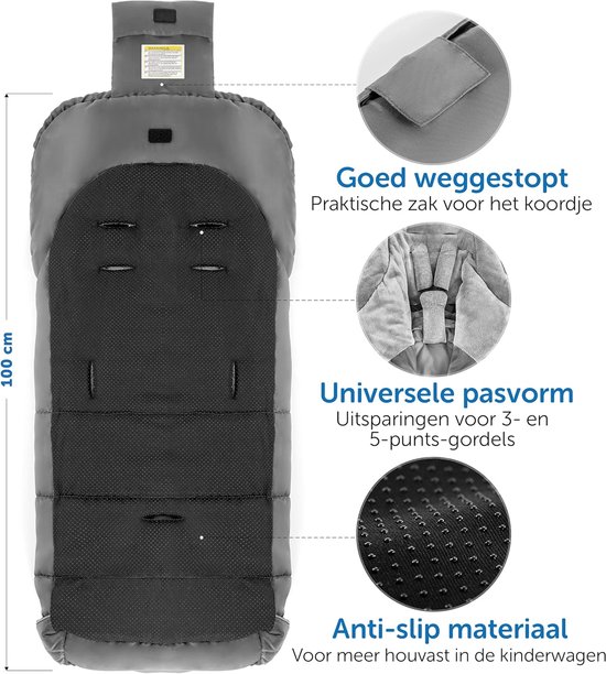 Voetenzak Kinderwagen - Winterzak Buggy - Warmte Buiten - Waterafstotend Materiaal - 100 cm - Grijs — afbeelding 4