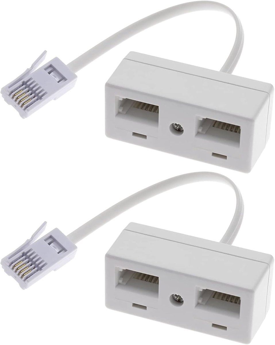 SnelShoppen - 2PCS Telefoon Splitter 2 Weg BT Telefoon Socket Adapter RJ11 BT Stekker Man naar 2 Vrouwelijke Dubbele Telefoon Socket Adapter Standaard