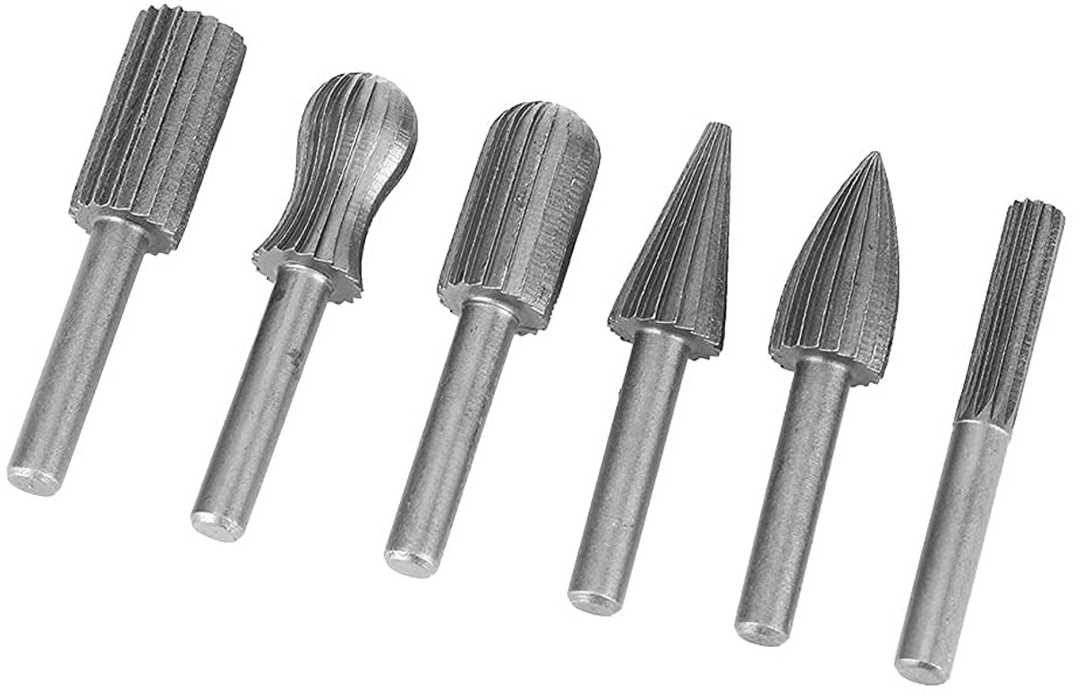 SnelShoppen - 6-delige Tungsten Staal Burr Set - Solide Tungsten Carbide Rotonde Burrs - 6mm Schacht - Metaal Polijsten, Graveren, Boren Gereedschap