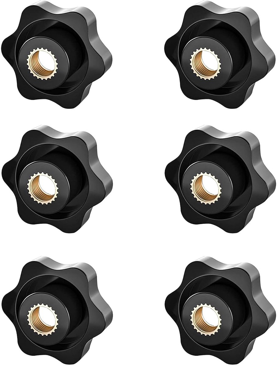 SnelShoppen - Sterngriffmutter M10, Rändelmutter met binnengewinde, Klemknop, Star Grip Knop, 6-pack, Hoogwaardige kunststof en koper, 38 mm, Voor meu