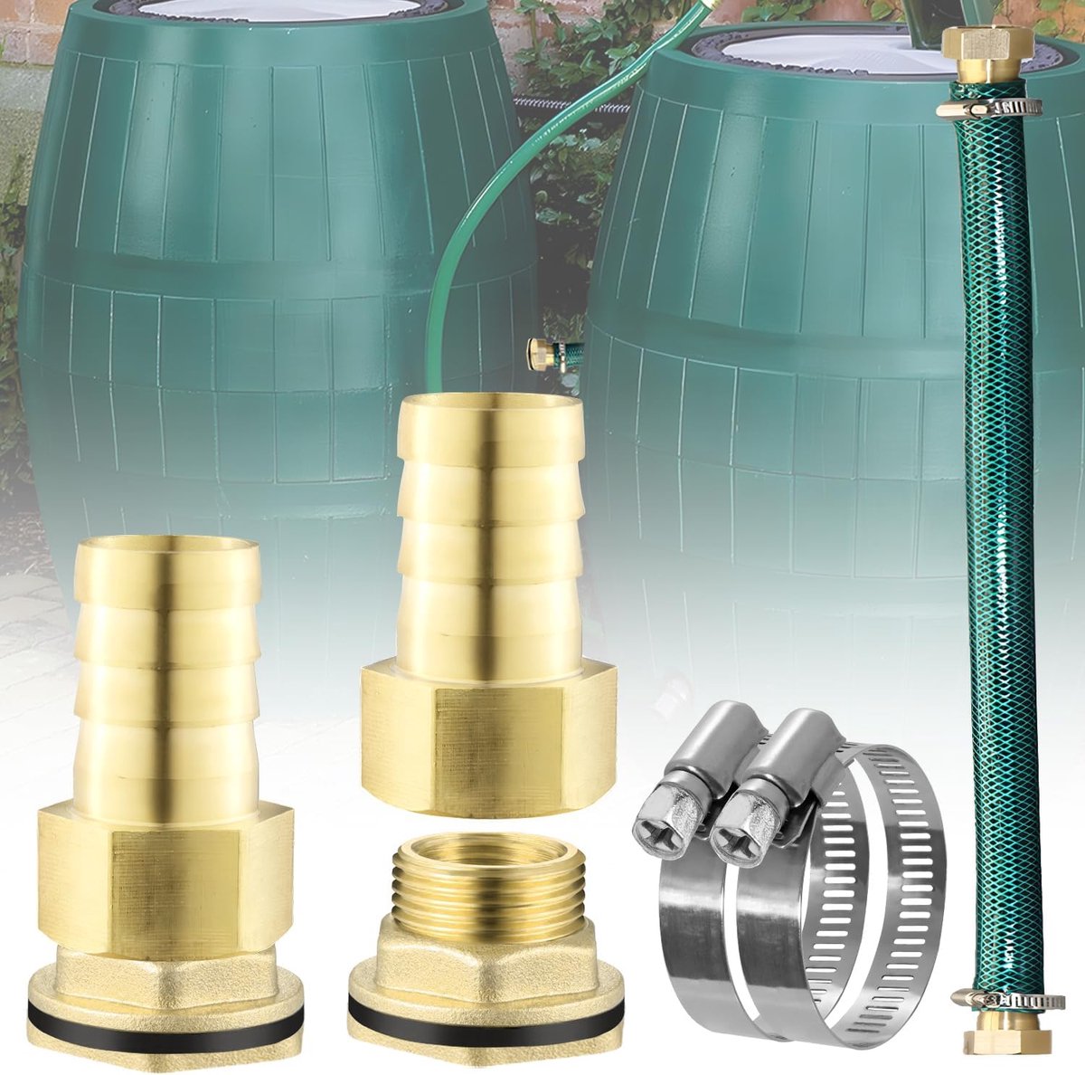 Regenton-Connector 3/4 inch with hose Regenton connection set Includes 2 brass rain barrel passes and 100 cm - ShopVlot