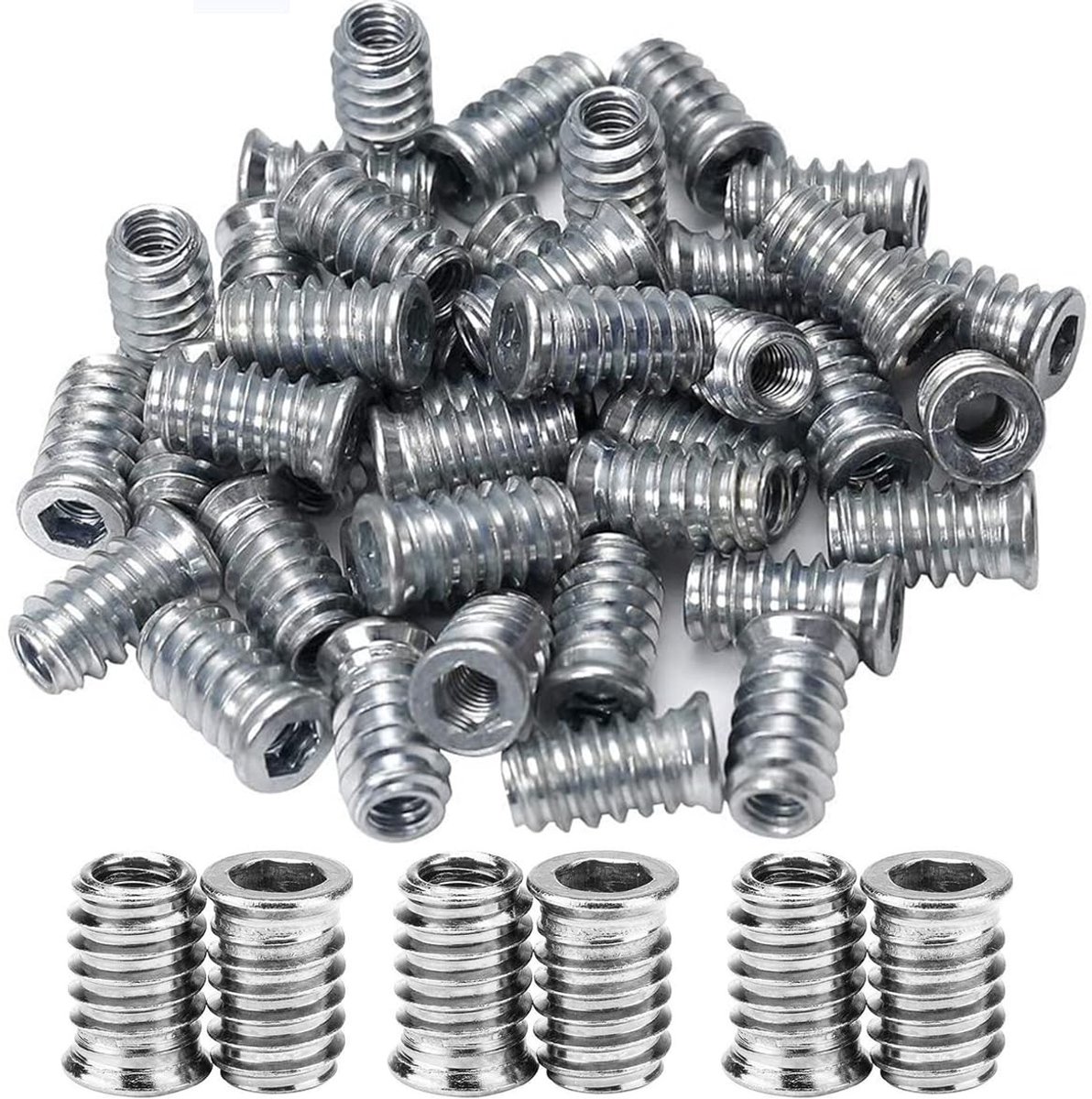 SnelShoppen - 30-delige M5 Draad Bushings voor Hout, Hexagonale Invoertuigen, Gecoat Carbon Staal, Ideaal voor Klussen en Meubelmontage