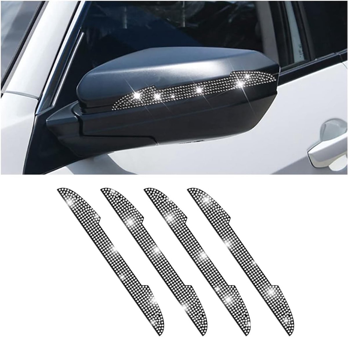 SnelShoppen - 4 Stuks Bling Universele Auto Deur Bescherm Stickers Auto Spiegel Stickers Auto Deur Bescherming Strips voor Auto Achteruitkijkspiegel (