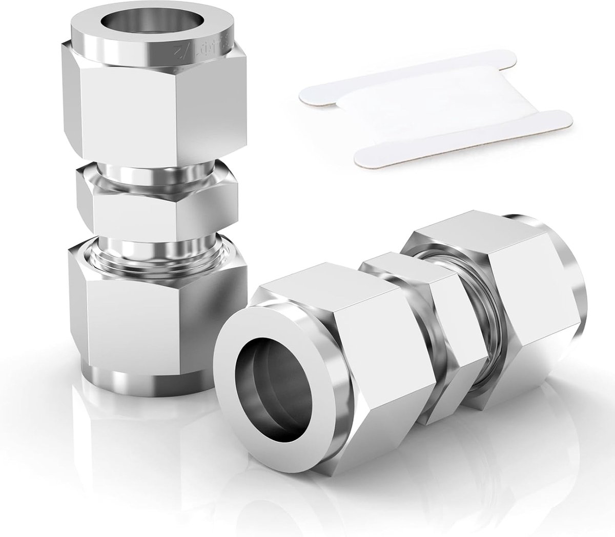 SnelShoppen - 2 Stuks 8mm OD x 8mm OD 304 RVS Compressie Tube Verbinder, Zware 304 RVS Compressie Fitting voor Brandstof/Lucht/Vloeistof/Gas