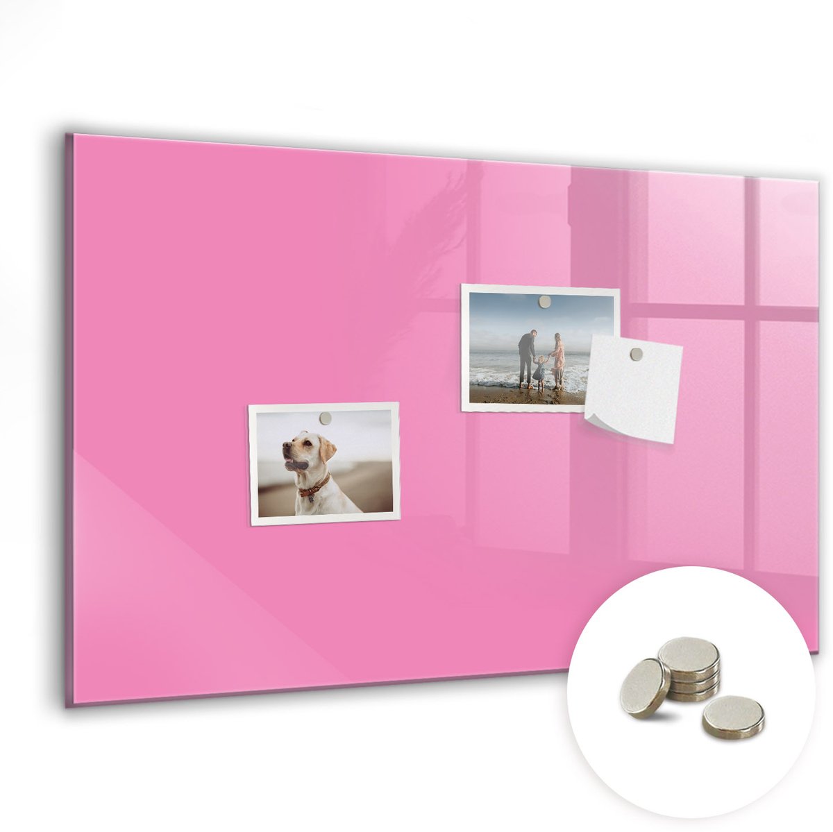 Coloray Glazen Magneetbord - Magnetisch Bord Roze kleur - 60x40 cm - Roze Magneetbord - Magnetic Board - Memobord