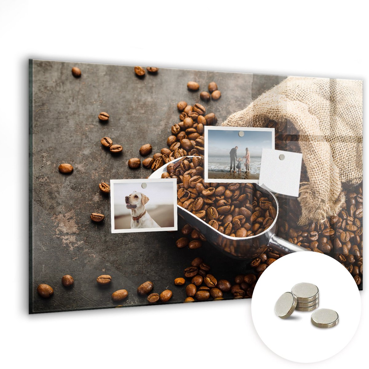 Coloray Glazen Magneetbord - Magnetisch Bord Een zak verse koffie - 60x40 cm - Bruin Magneetbord - Magnetic Board - Keuken Decoratie