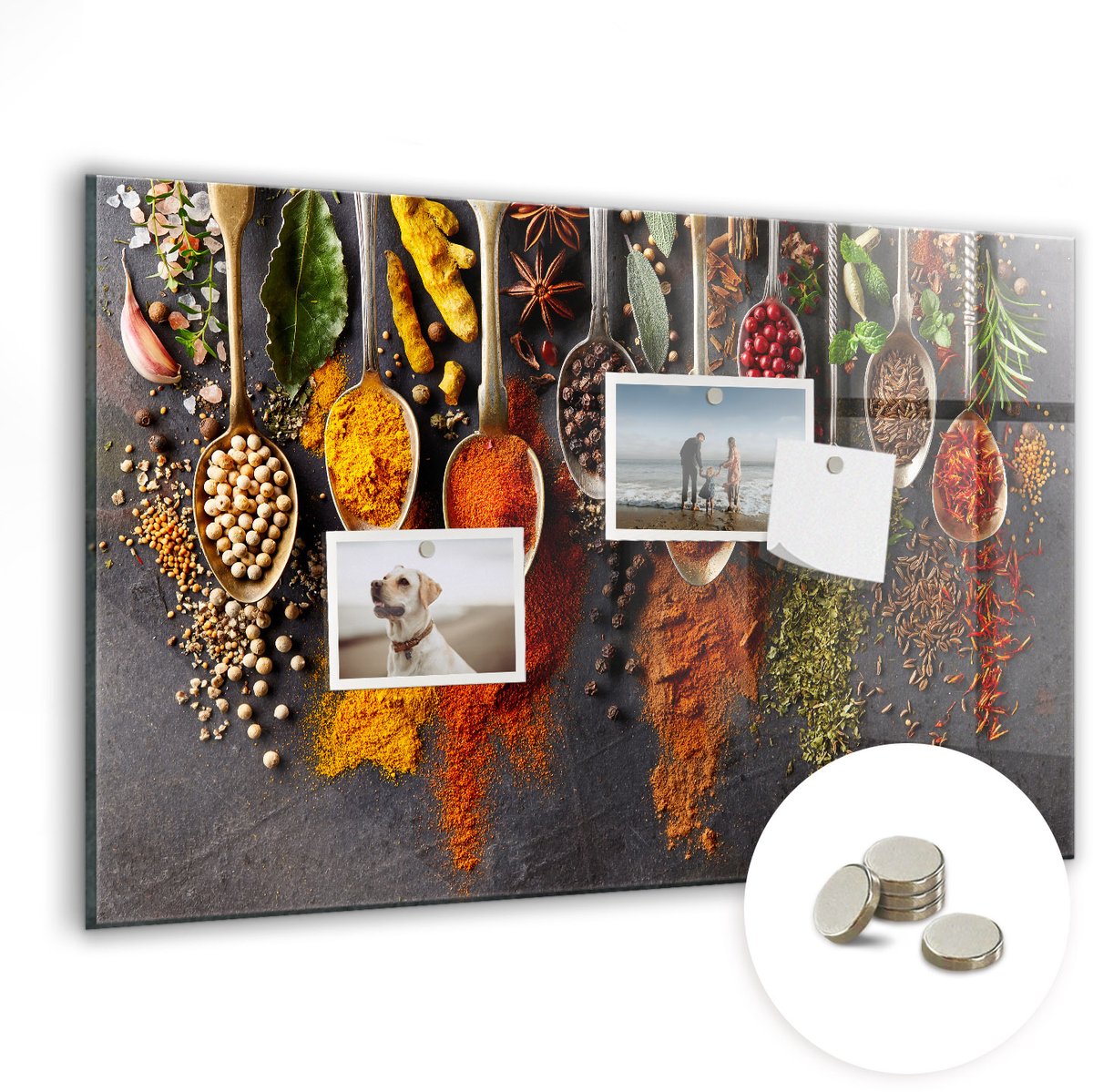 Coloray Glazen Magneetbord - Magnetisch Bord Specerijen op lepels - 60x40 cm - Veelkleurig Magneetbord - Magnetic Board - Keuken Decoratie