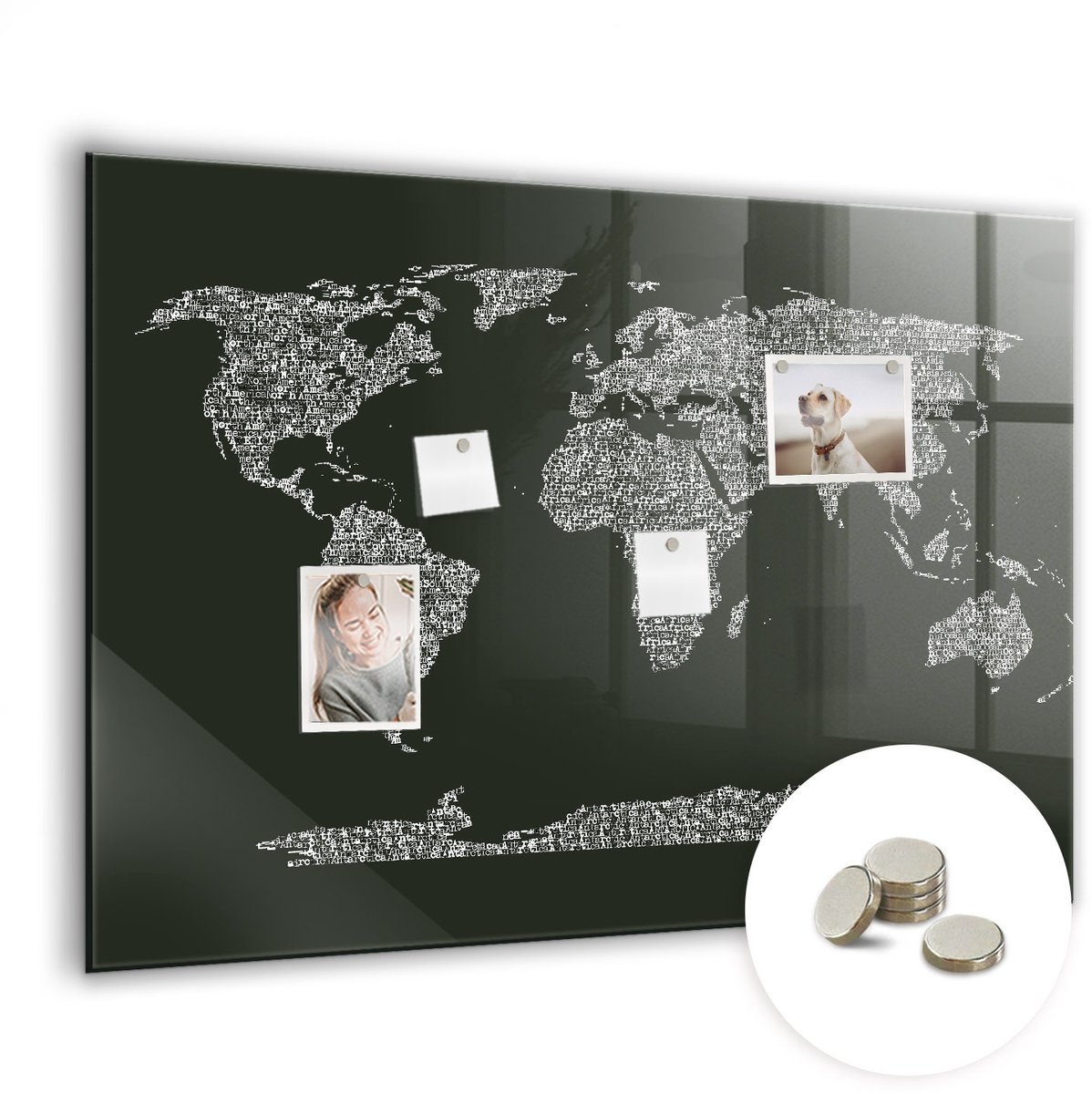 Coloray Glazen Magneetbord - Magnetisch Bord Eet smakelijk inscriptie - 100x70 cm - Grijs Magneetbord - Magnetic Board - Bureau Decoratie