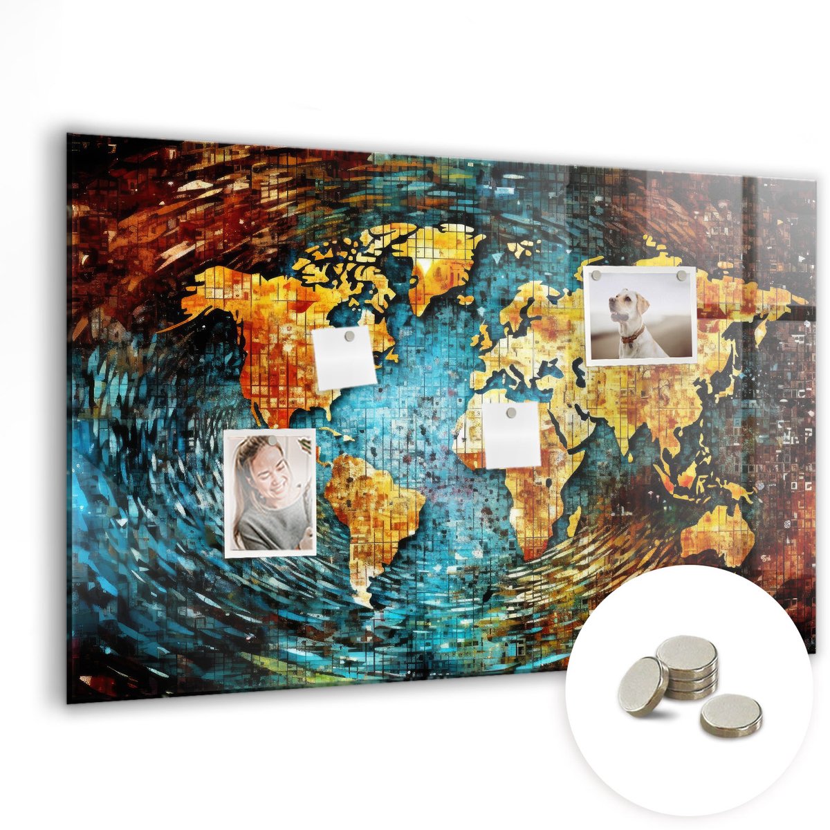 Coloray Glazen Magneetbord - Magnetisch Bord Abstracte kaart - 90x60 cm - Veelkleurig Magneetbord - Magnetic Board - Magneetbord Design